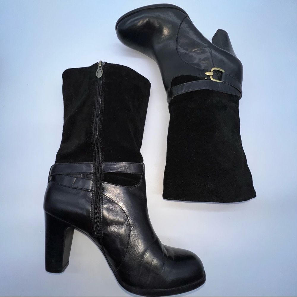 Circa Joan & David Lux Xenobia Black Leather & Suede Chucky Stacked Heel Boot-10